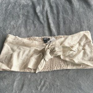 Express Light Beige Tie-Front Bandeau Top